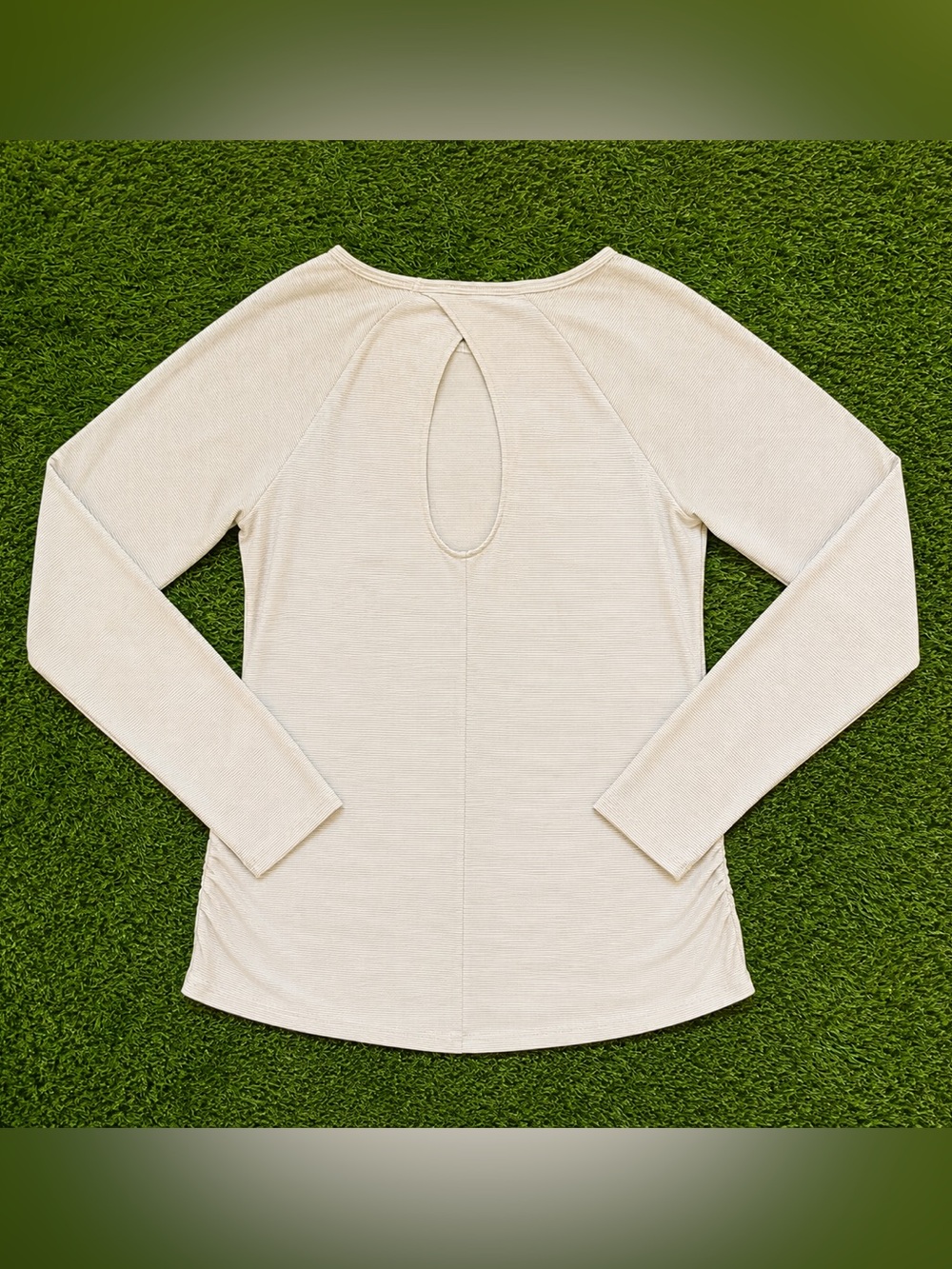 Shambhala Grey Pinstripe Long Sleeve Open Back Top Small - Picture 2 of 3